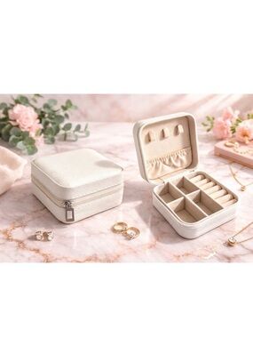 NEW Travel Jewelry Organizer Case White Compact Zip Storage Box